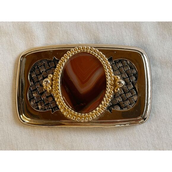 Gold Tone Amber Color Stone Western Belt Buckle, 3 X 2 Inches Boho - Picture 1 of 5